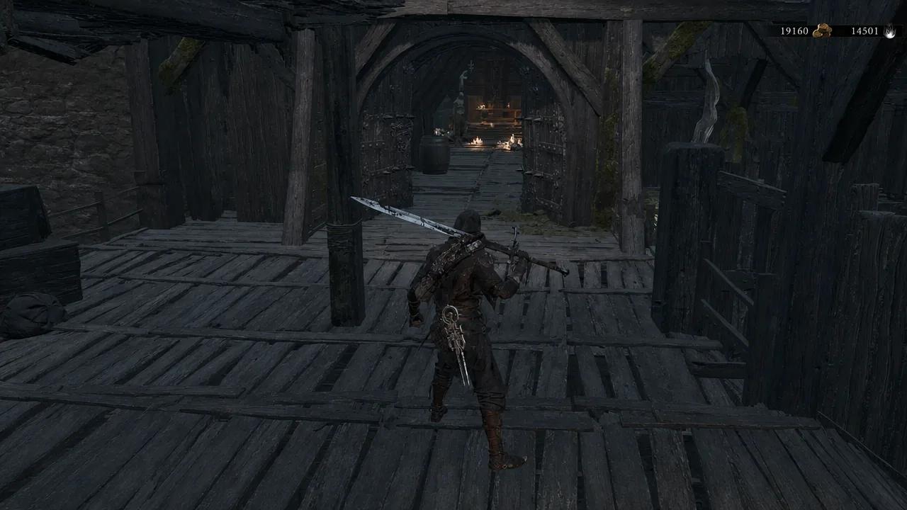 Return route toward the locked door after finding the Damp Key