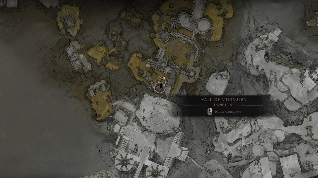 Map marking the Hall of Murmurs dungeon in Mortal Shell 2